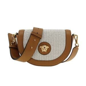 Versace Medusa Saddle Shoulder Crossbody Bag Brown Leather Raffia NWT $1,925